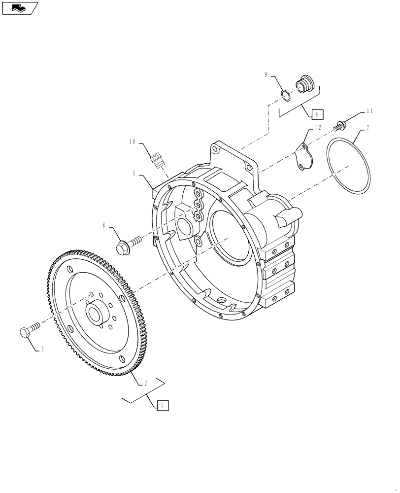 Схема запчастей Case IH 4420 - (03-021) - FLYWHEEL AND BACKING PLATE (01) - ENGINE