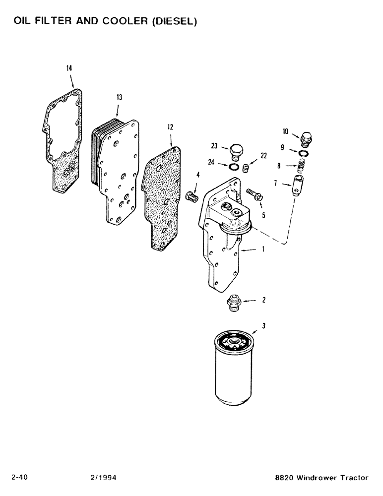 Схема запчастей Case IH 8820 - (2-40) - OIL FILTER AND COOLER, DIESEL (02) - ENGINE