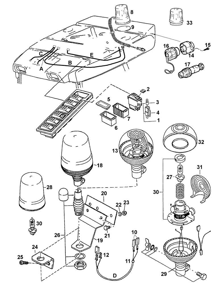 Схема запчастей Case IH C55 - (04-32[01]) - ROTATING BEACON (04) - ELECTRICAL SYSTEMS