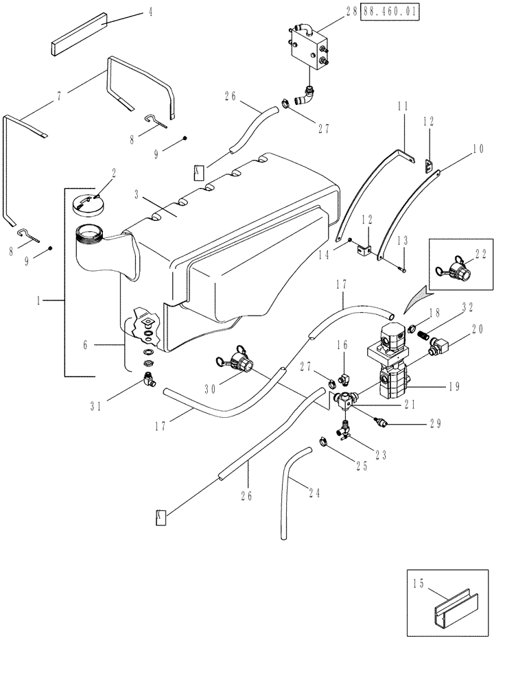 Схема запчастей Case IH 625 - (88.460.06) - DRUM BAR LUBRICATION SYSTEM, GREASE TANK AND PUMP (88) - ACCESSORIES