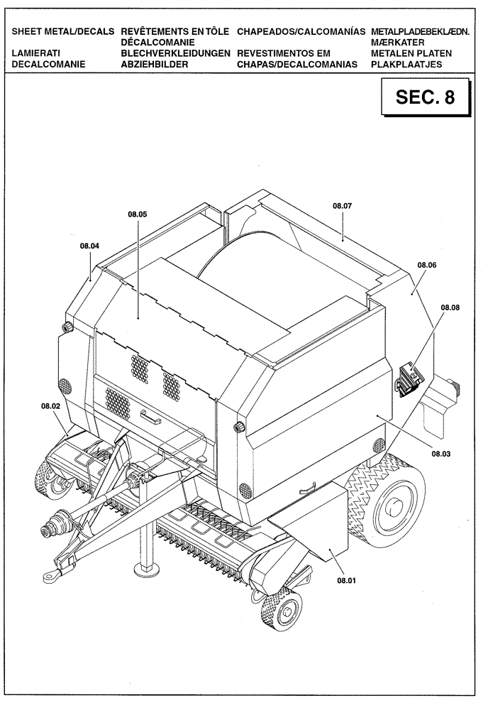 Схема запчастей Case IH RBX341 - (08.00[01]) - SECTION LIST 8 - SHEET METAL/DECALS (08) - SHEET METAL/DECALS