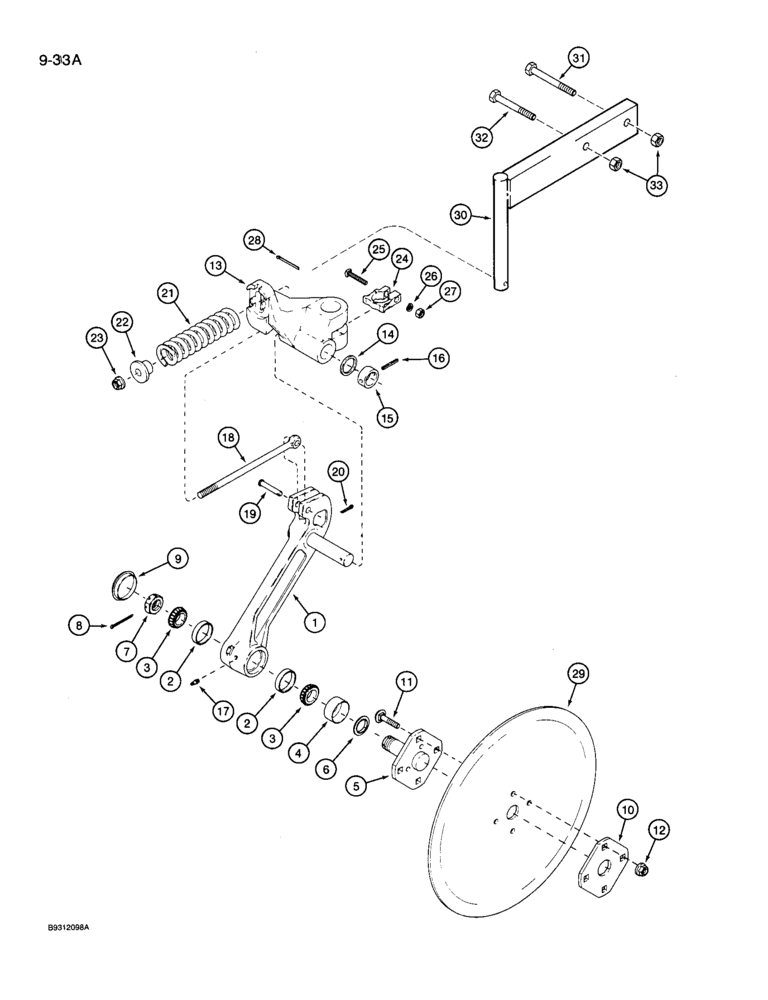 Схема запчастей Case IH 14 - (9-33A) - ROLLING COULTER WITH CAST ARM, CUSHION TYPE, 14 SUBSOIL CHISEL (09) - CHASSIS/ATTACHMENTS