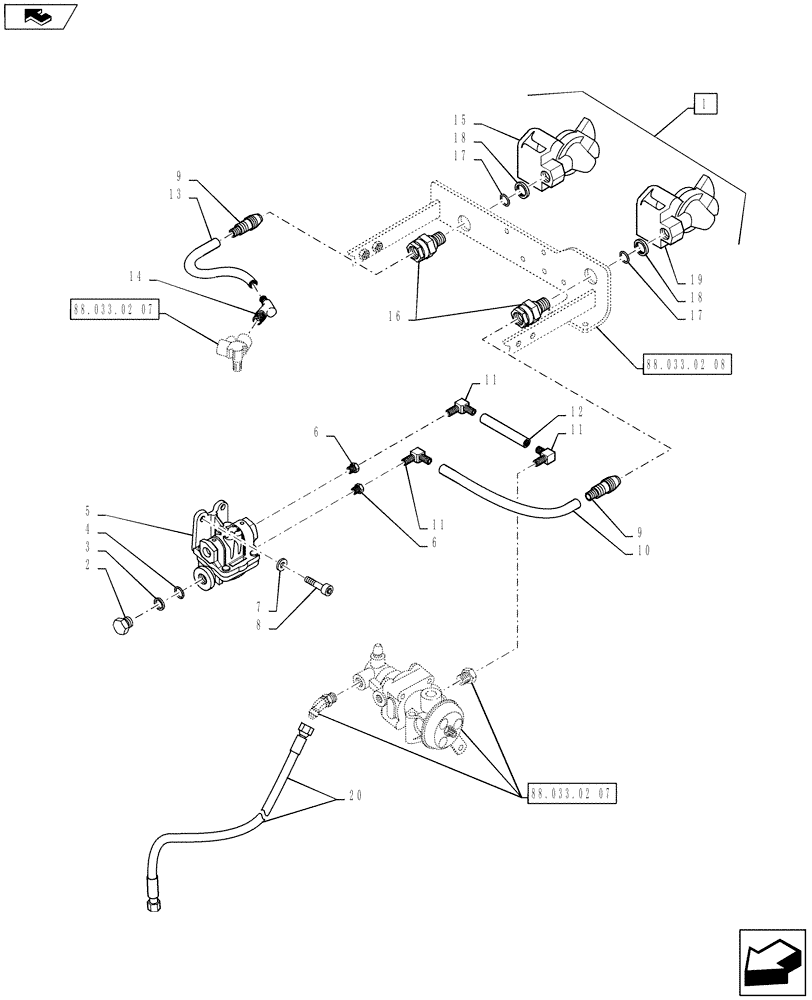 Схема запчастей Case IH PUMA 145 - (88.033.02[09]) - DIA KIT, PNEUMATIC TRAILER BRAKE (UNIVERSAL) - QUICK HITCH AND PIPES (88) - ACCESSORIES