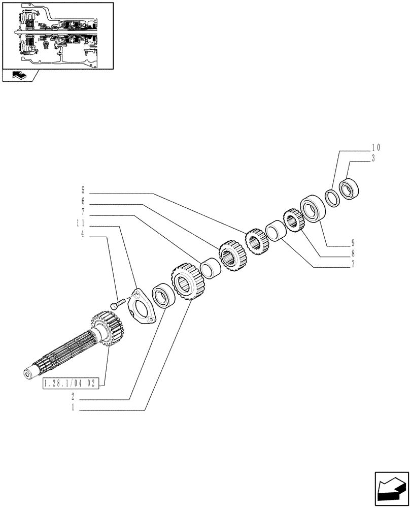 Схема запчастей Case IH FARMALL 80 - (1.28.1/04[04]) - POWER SHUTTLE E SERVO PTO FOR DIFF. LOCK - SPEED DRIVEN GEARS AND SPACER (VAR.330120-331120) (03) - TRANSMISSION