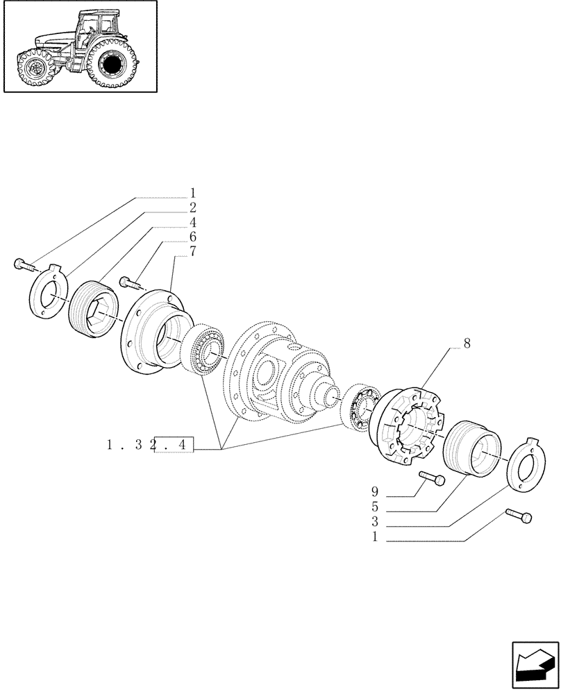 Схема запчастей Case IH JX90U - (1.32.0/01) - (VAR.406) FRONT AXLE, 40KM/H HYDR. DIFF. LOCK - BOXES AND SUPPORTS (03) - TRANSMISSION