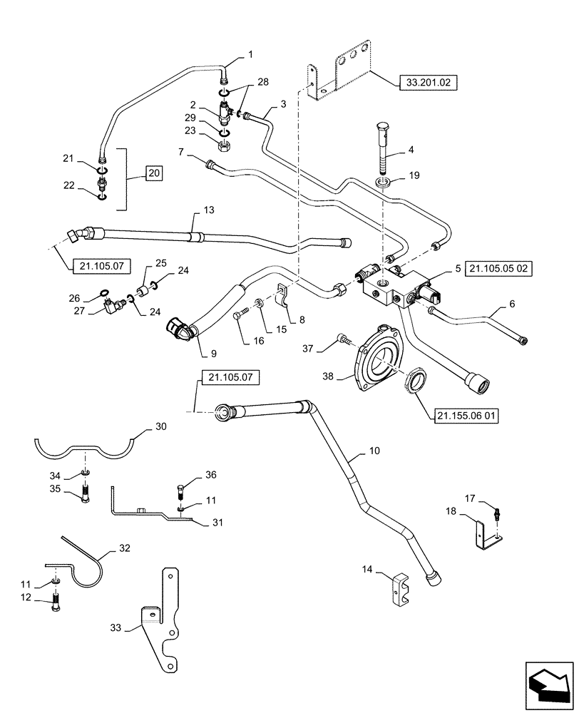 Схема запчастей Case IH MAGNUM 180 - (21.105.05[01]) - TRANSMISSION LUBRICATION SYSTEM, WITH CONTINUOUSLY VARIABLE TRANSMISSION (21) - TRANSMISSION