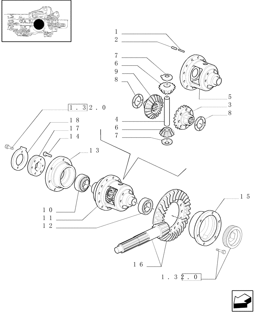 Схема запчастей Case IH JX90U - (1.32.4/04) - (VAR.451) STIFFENED SIDE REDUCTION UNITS - DIFFERENTIAL AND RELEVANT PARTS, BEVEL GEAR PAIR (03) - TRANSMISSION