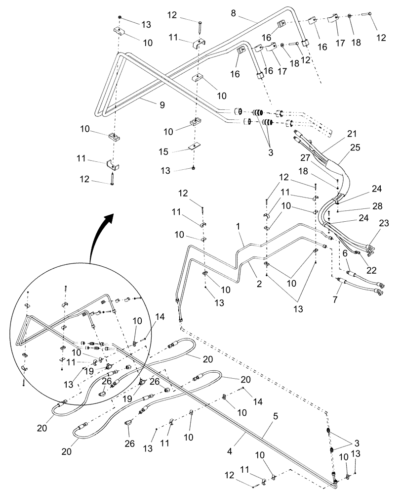 Схема запчастей Case IH AFX8010 - (D.20.C.36[2]) - STEERING LINES - P.I.N. & AFTER D - Travel