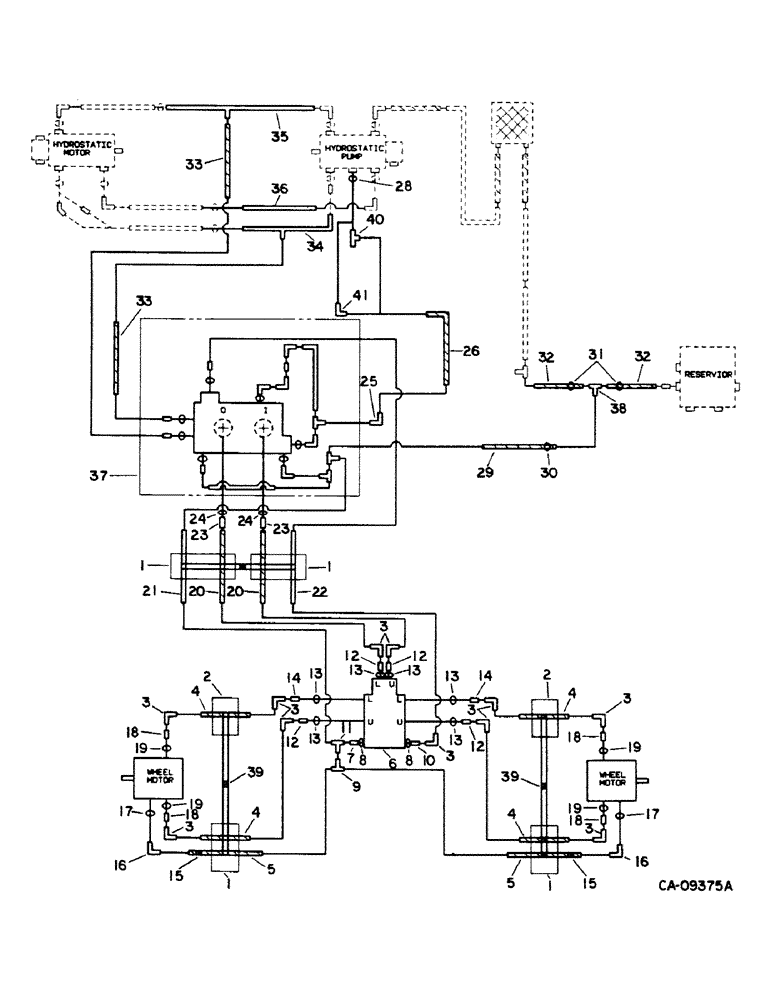 Схема запчастей Case IH 1440 - (15-04) - WHEEL AND TRACTION, POWER GUIDE WHEEL HYDRAULIC DIAGRAM, S/N 50025 AND ABOVE Wheels & Traction