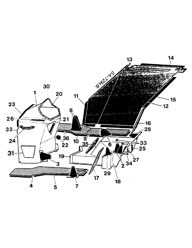 Схема запчастей Case IH 744 - (3E01) - OPERATORS COMPARTMENT COVERING, FOR UNITS WITH CAB 2000 (05) - SUPERSTRUCTURE