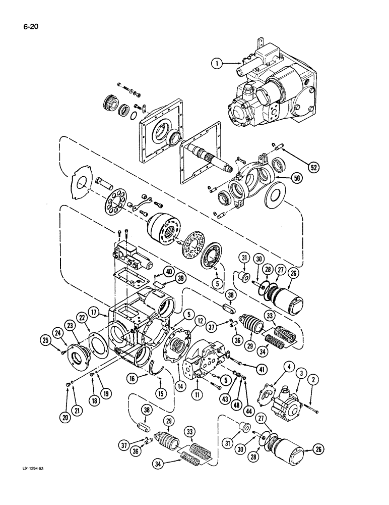 Схема запчастей Case IH 1640 - (6-20) - HYDROSTATIC PUMP, P.I.N. JJC0097001 AND AFTER (03) - POWER TRAIN