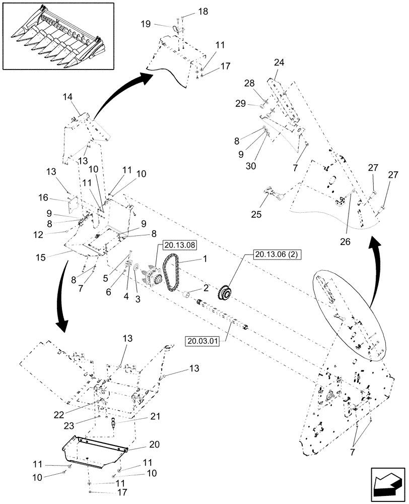 Схема запчастей Case IH 2412-20 - (20.13.06[3]) - AUGER DRIVE, SINGLE, DRIVING SIDE, PIN CBJ030601 AND AFTER (58) - ATTACHMENTS/HEADERS