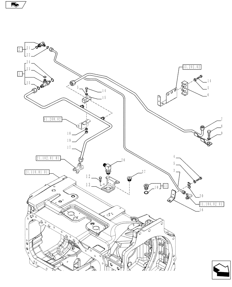 Схема запчастей Case IH PUMA 170 - (21.102.01[02]) - HYDRAULIC TRASMISSION CONTROL - PIPES AND BRACKETS (21) - TRANSMISSION