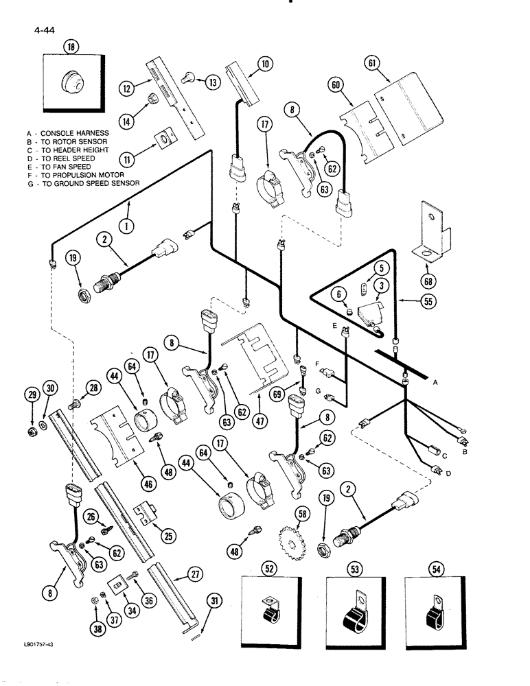 Схема запчастей Case IH 1620 - (4-44) - SHAFT SPEED MONITOR CONTROL, COMBINES WITHOUT STRAW CHOPPER (06) - ELECTRICAL