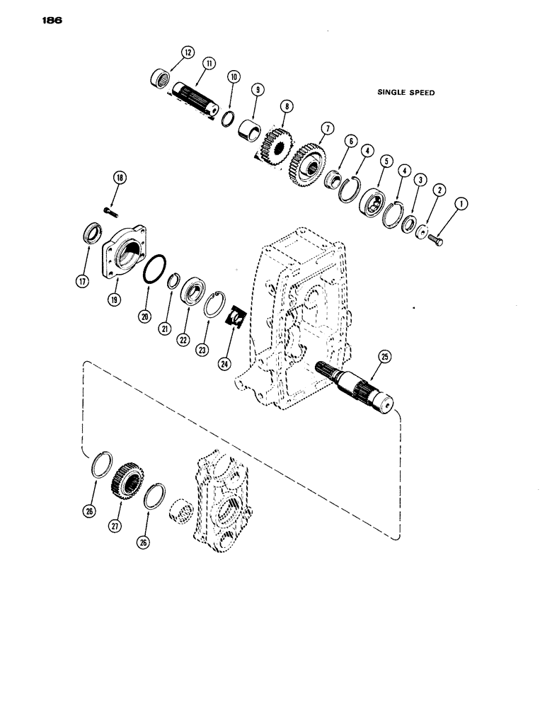 Схема запчастей Case IH 1070 - (186) - P.T.O. OUTPUT AN IDLER SHAFTS, SINGLE SPEED (06) - POWER TRAIN