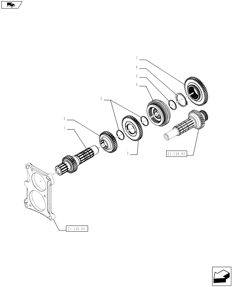 Схема запчастей Case IH FARMALL 65C - (21.148.02) - GEARBOX GEARING - DRIVE SHAFT AND GEARS (21) - TRANSMISSION