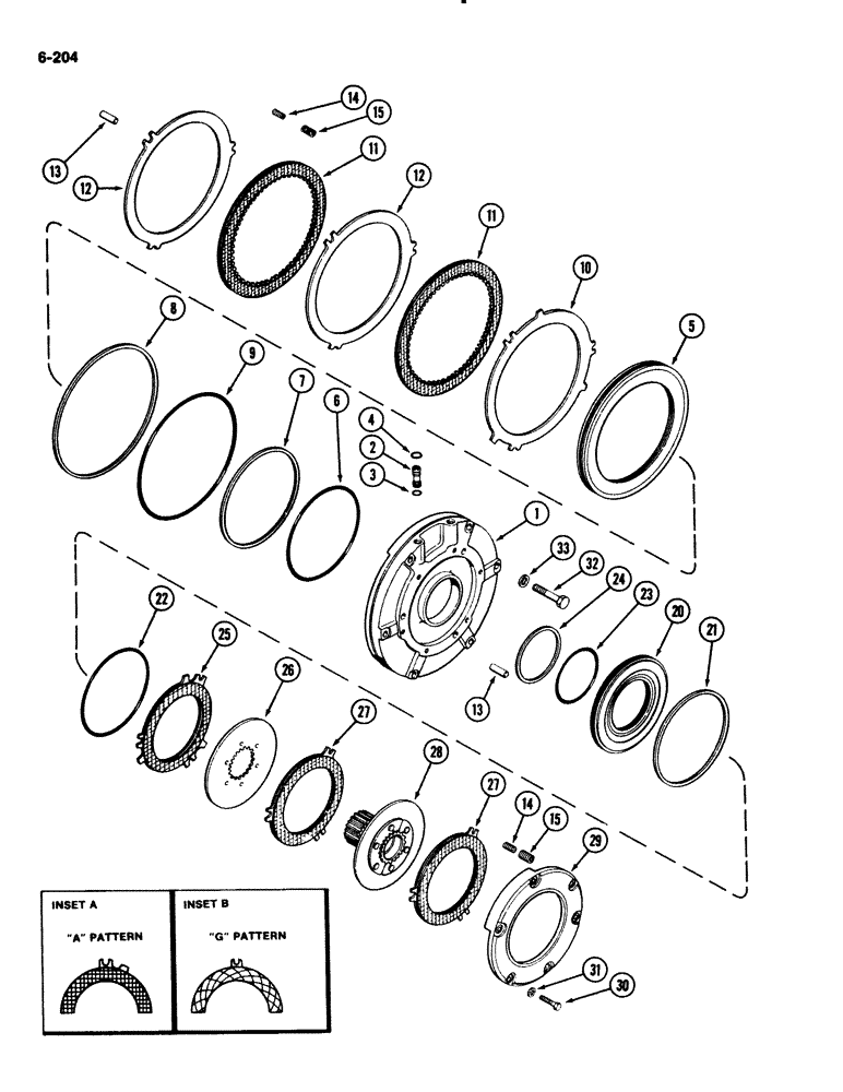 Схема запчастей Case IH 2294 - (6-204) - POWER SHIFT TRANSMISSION, (C1) AND (C4) CLUTCHES (06) - POWER TRAIN