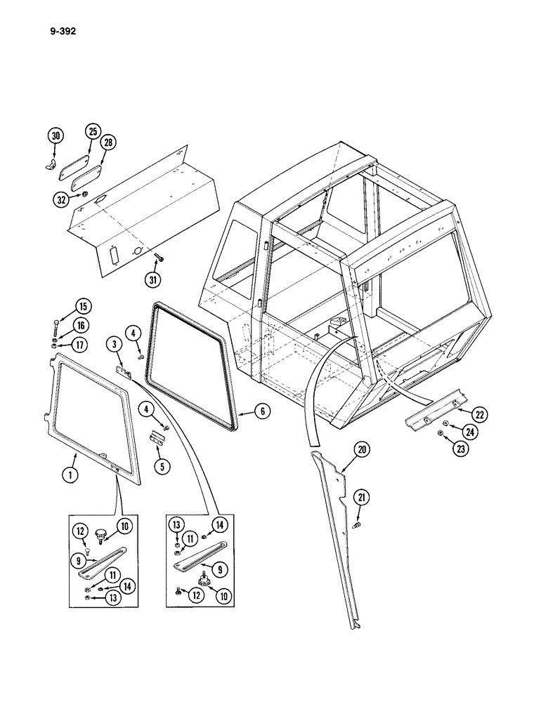 Схема запчастей Case IH 4994 - (9-392) - CAB, SIDE WINDOW AND COVERS (09) - CHASSIS/ATTACHMENTS