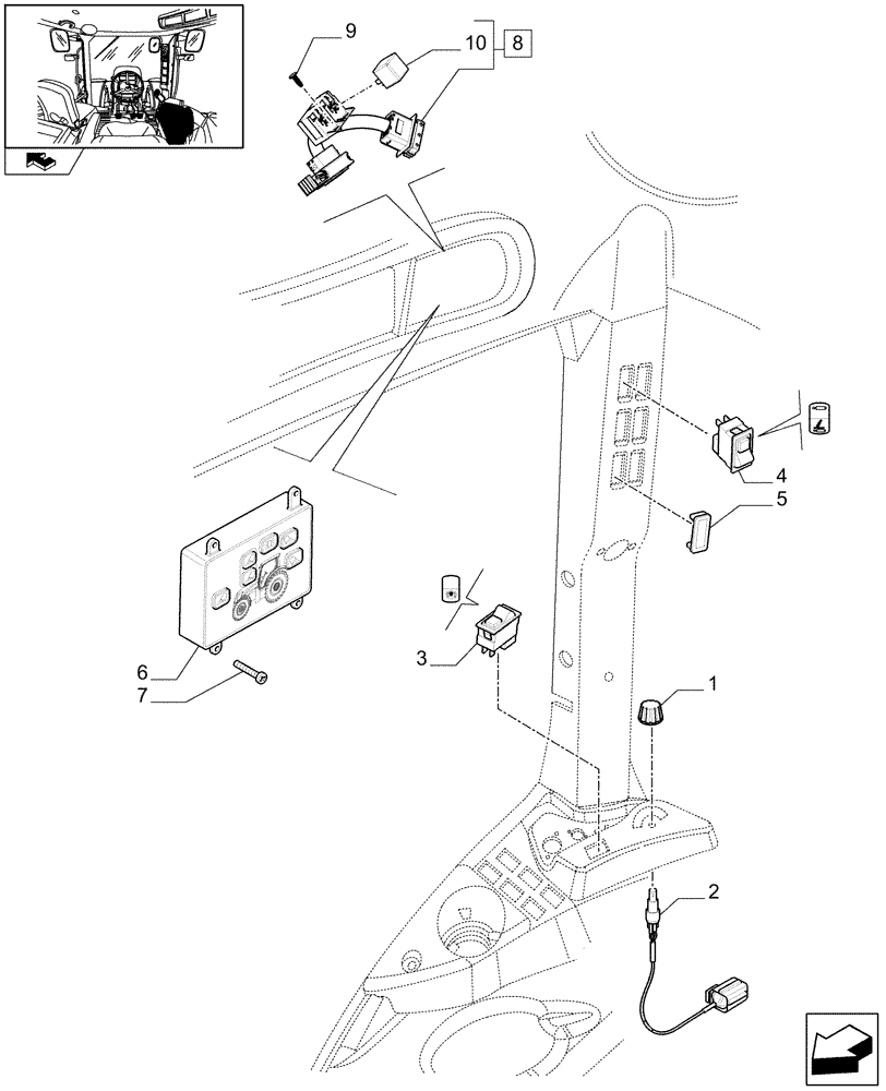 Схема запчастей Case IH PUMA 225 - (1.75.1[06]) - ELECTRONIC PTO CONTROL, WORKLAMPS CONTROL AND HYDRAULIC MASTER SWITCH (06) - ELECTRICAL SYSTEMS