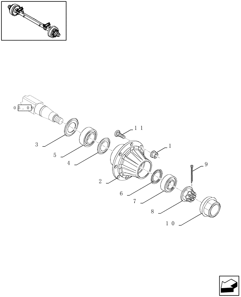 Схема запчастей Case IH LBX421R - (05.10[01]) - TANDEM AUTO-STEER AXLE WITHOUT BRAKES, WHEEL BEARING (05) - AXLE