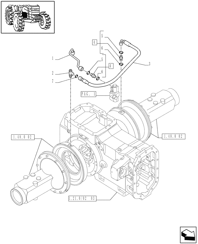 Схема запчастей Case IH MAXXUM 130 - (1.32.8/02[03A]) - PUMPS FOR HYDRAULIC SYSTEM AND LIFT (113 L/MIN) - BRAKE LUBRICATION PIPES - D6562 (VAR.390835-391835 / 743744) (03) - TRANSMISSION