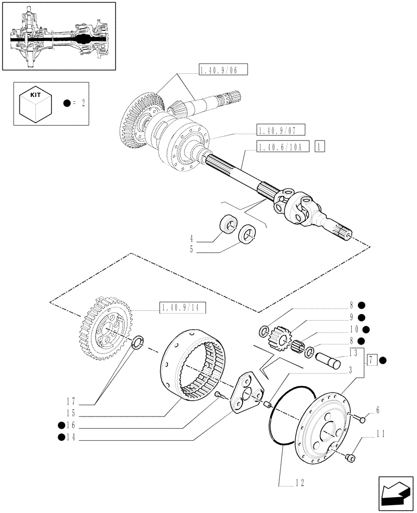 Схема запчастей Case IH MAXXUM 140 - (1.40. 9/10[01]) - (CL.4) FRONT AXLE W/MULTI-PLATE DIFF. LOCK, ST. SENSOR AND BRAKES - SHAFT AND GEAR TRAIN - C5831 (VAR.330430) (04) - FRONT AXLE & STEERING