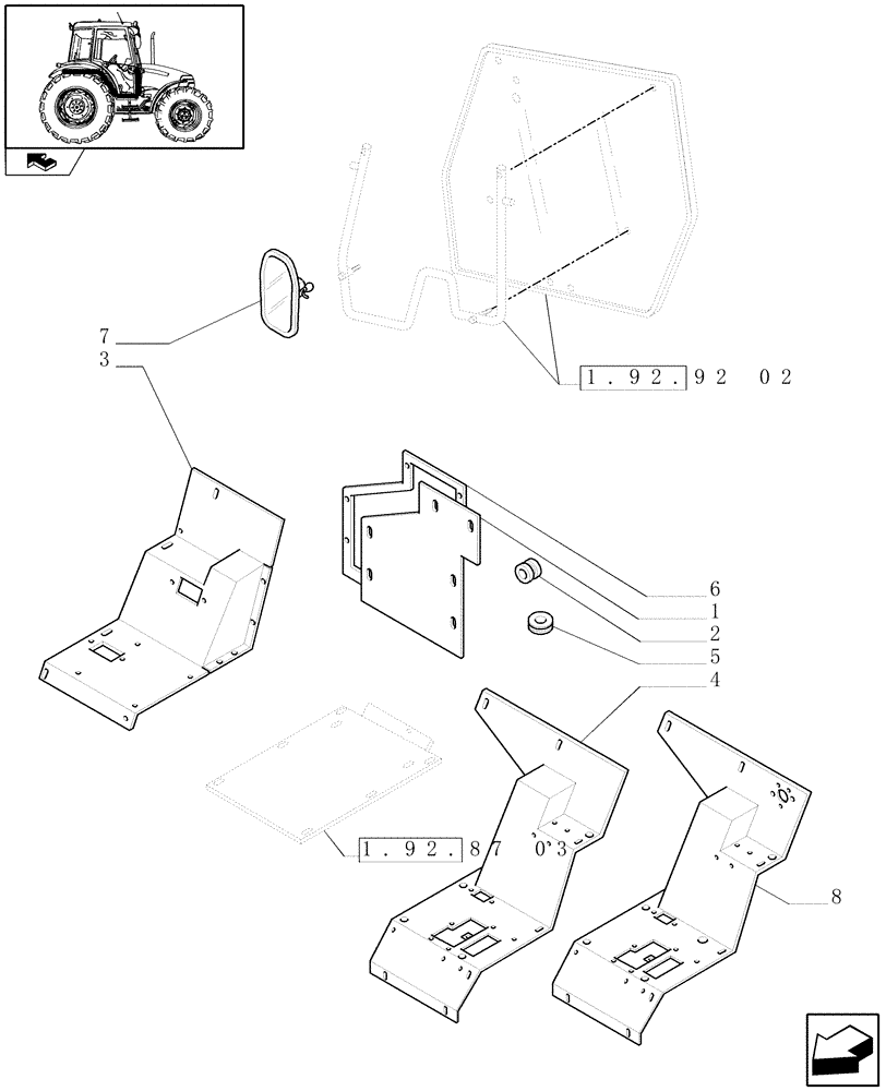 Схема запчастей Case IH FARMALL 60 - (1.92.87/04) - TOW HOOK AND DRAWBAR (PICK-UP) - MUDGUARDS AND FOOTBOARDS - W/CAB (VAR.335929) (10) - OPERATORS PLATFORM/CAB