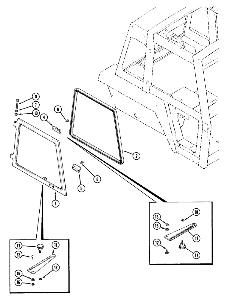 Схема запчастей Case IH 1896 - (9-418) - CAB, SIDE WINDOW (09) - CHASSIS/ATTACHMENTS