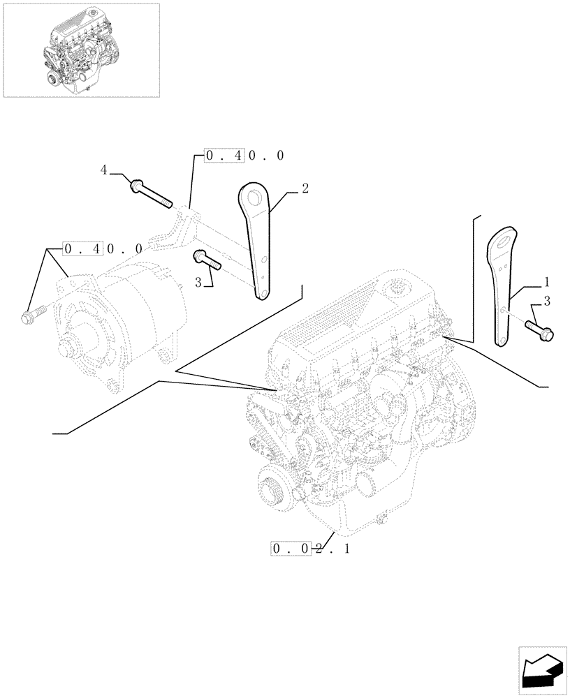 Схема запчастей Case IH F2BE0684A B003 - (0.45.0[01]) - HOOKS - ENGINE (504045661) 