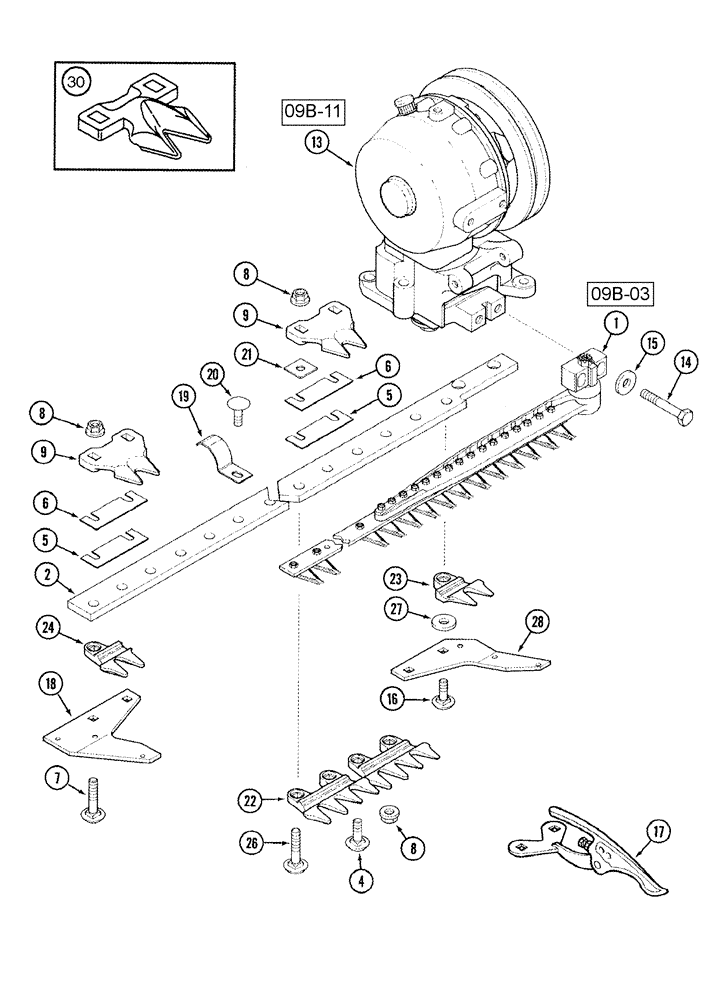 Схема запчастей Case IH 1020 - (09B-01) - KNIFE GUARDS AND CUTTER BAR 1.5 INCH KNIFE (09) - CHASSIS/ATTACHMENTS