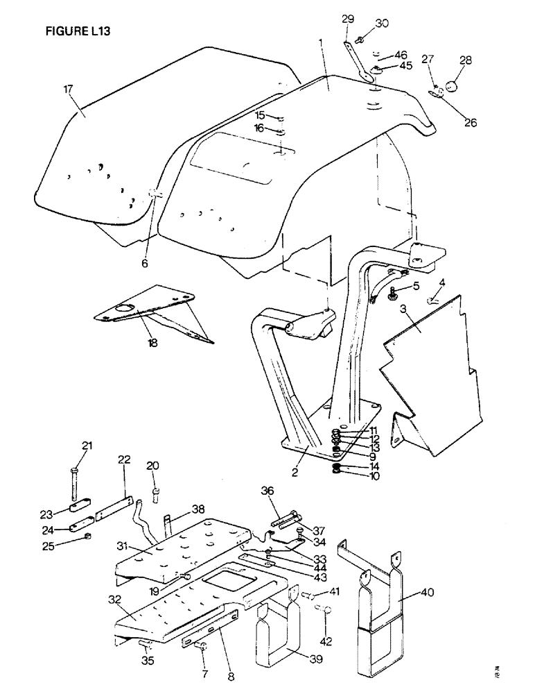 Схема запчастей Case IH 1410 - (L13-1) - CHASSIS, BONNET, FENDERS, SAFETY FRAME AND CAB, FENDERS AND FRAME PLATFORMS [ TRACTORS W/O CAB] (12) - CHASSIS