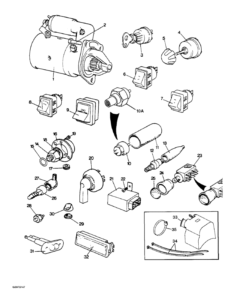 Схема запчастей Case IH 1212 - (4-16) - STARTER, SWITCHES AND WARNING LAMPS (04) - ELECTRICAL SYSTEMS