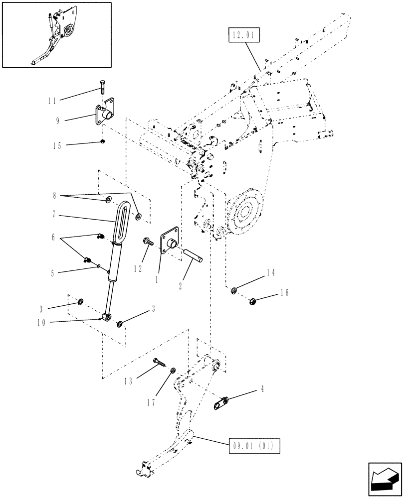 Схема запчастей Case IH WDX1902 - (09.01[05]) - CUT HEIGHT, DRAPER LINKAGE (09) - IMPLEMENT LIFT