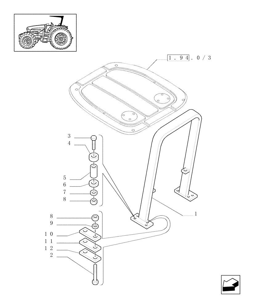 Схема запчастей Case IH JX90U - (1.94.0/04) - (VAR.861) FIXED SAFETY BAR AND RELEVANT PARTS (10) - OPERATORS PLATFORM/CAB