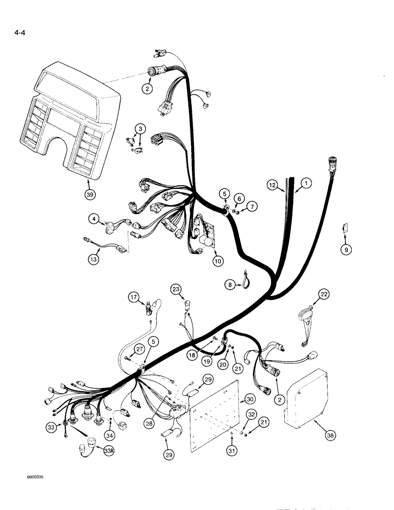 Схема запчастей Case IH 9230 - (4-004) - LOWER CAB HARNESS, P.I.N. JCB0028400 AND AFTER (04) - ELECTRICAL SYSTEMS