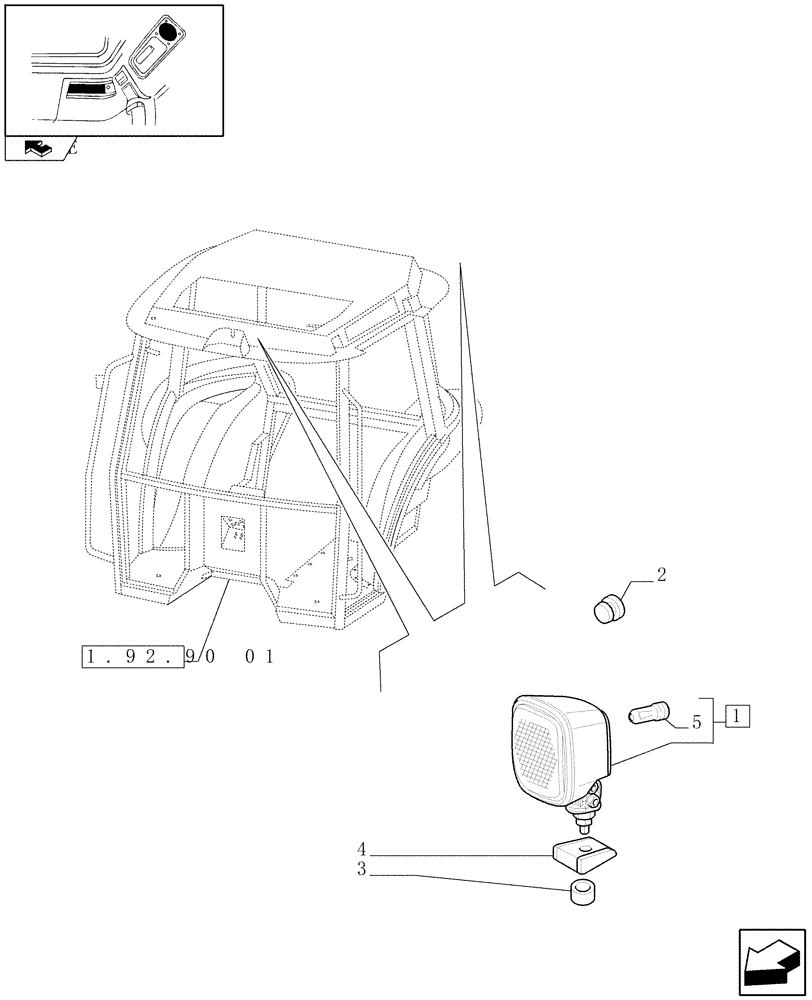 Схема запчастей Case IH FARMALL 60 - (1.92.76/01) - REAR AND FRONT WORKING LIGHTS - W/CAB (VAR.335709-335769) (10) - OPERATORS PLATFORM/CAB