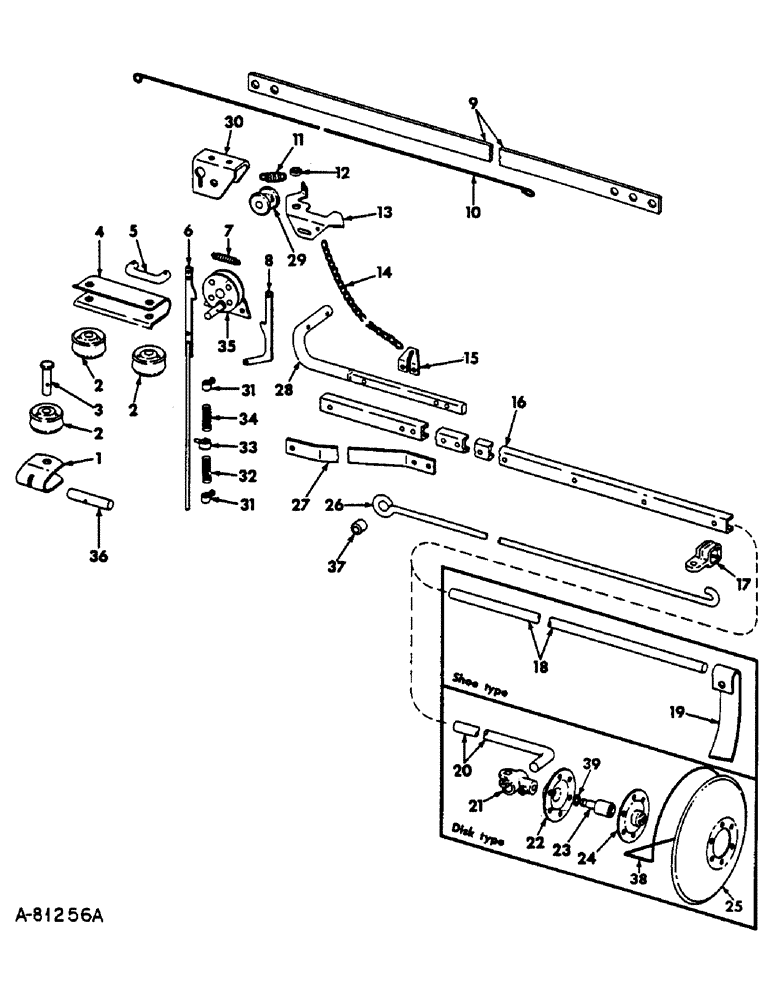 Схема запчастей Case IH 56-SERIES - (N-47) - MARKER UNIT, DISK AND SHOE TYPE, FOR 4-ROW PLANTERS, BUILT 1966 TO 1967 