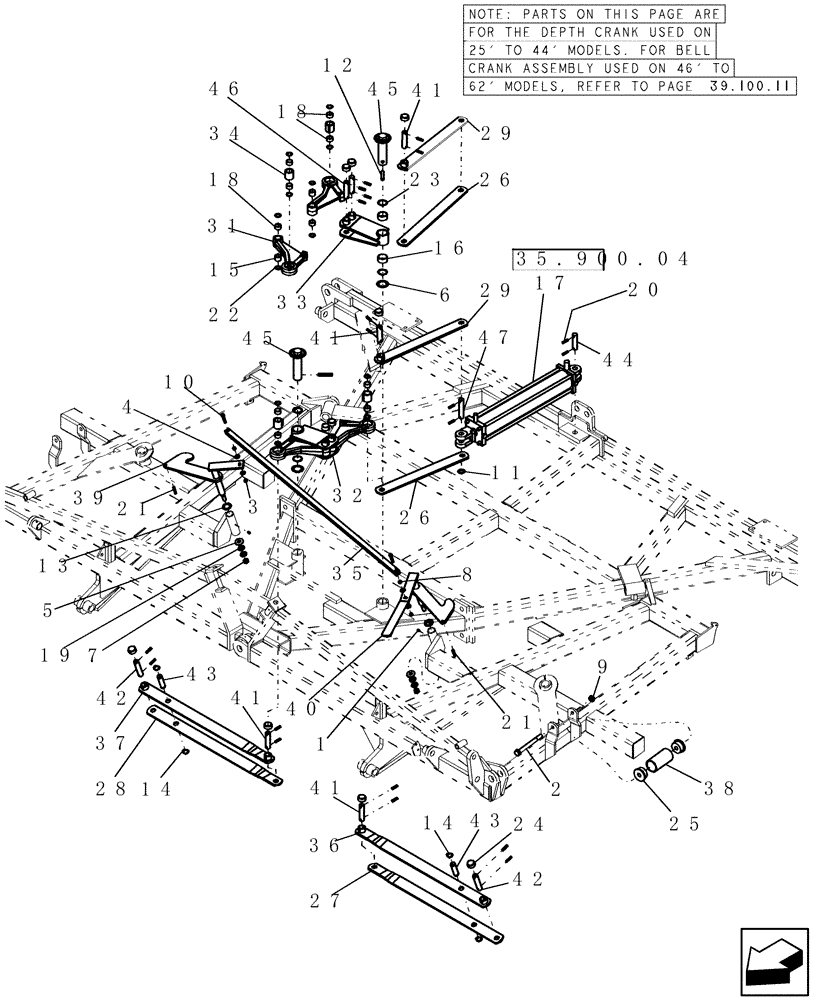 Схема запчастей Case IH 600 - (39.100.10) - DEPTH CRANK ASSEMBLY (CENTER SECTION) ASSEMBLY (25 TO 44 MODELS) (39) - FRAMES AND BALLASTING