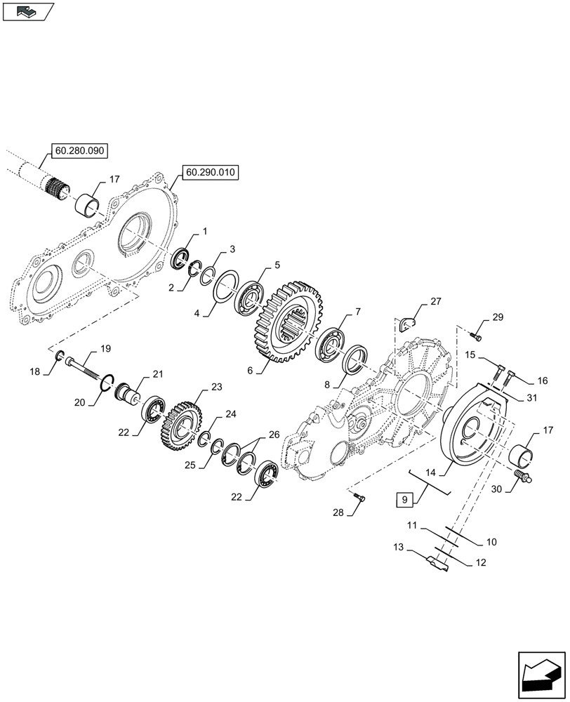 Схема запчастей Case IH LB334R - (60.290.020) - SHUTTLE FEEDER, GEARBOX, REAR (60) - PRODUCT FEEDING