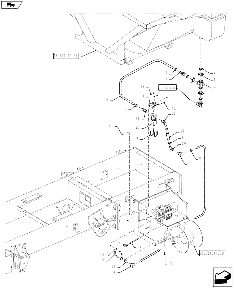 Схема запчастей Case IH 810 - (78.120.03.BA) - PRESSURE WASHER PLUMBING, WITH WET BOOM OPTION (78) - SPRAYING