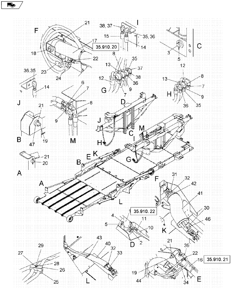 Схема запчастей Case IH 635 - (35.910.19) - HYDRAULIC PRIMARY, SECONDARY DOOR SYSTEM (35) - HYDRAULIC SYSTEMS