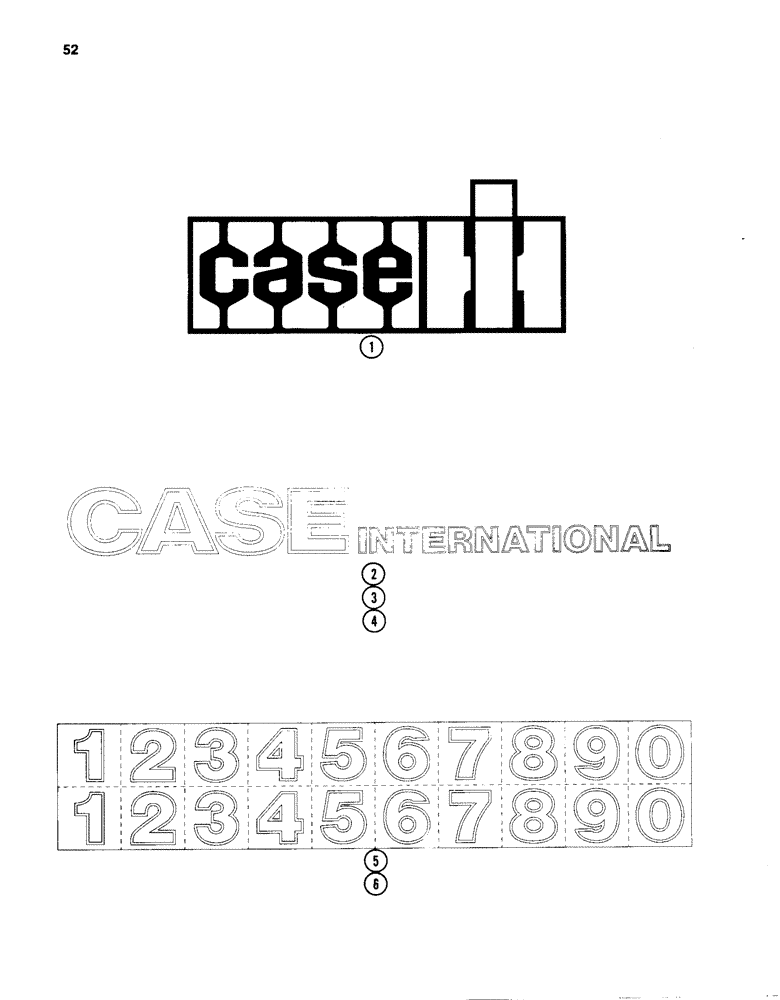 Схема запчастей Case IH 86 - (52) - DECALS TRADEMARK AND MODEL DESIGNATION CASE, IH BUILT MACHINES 