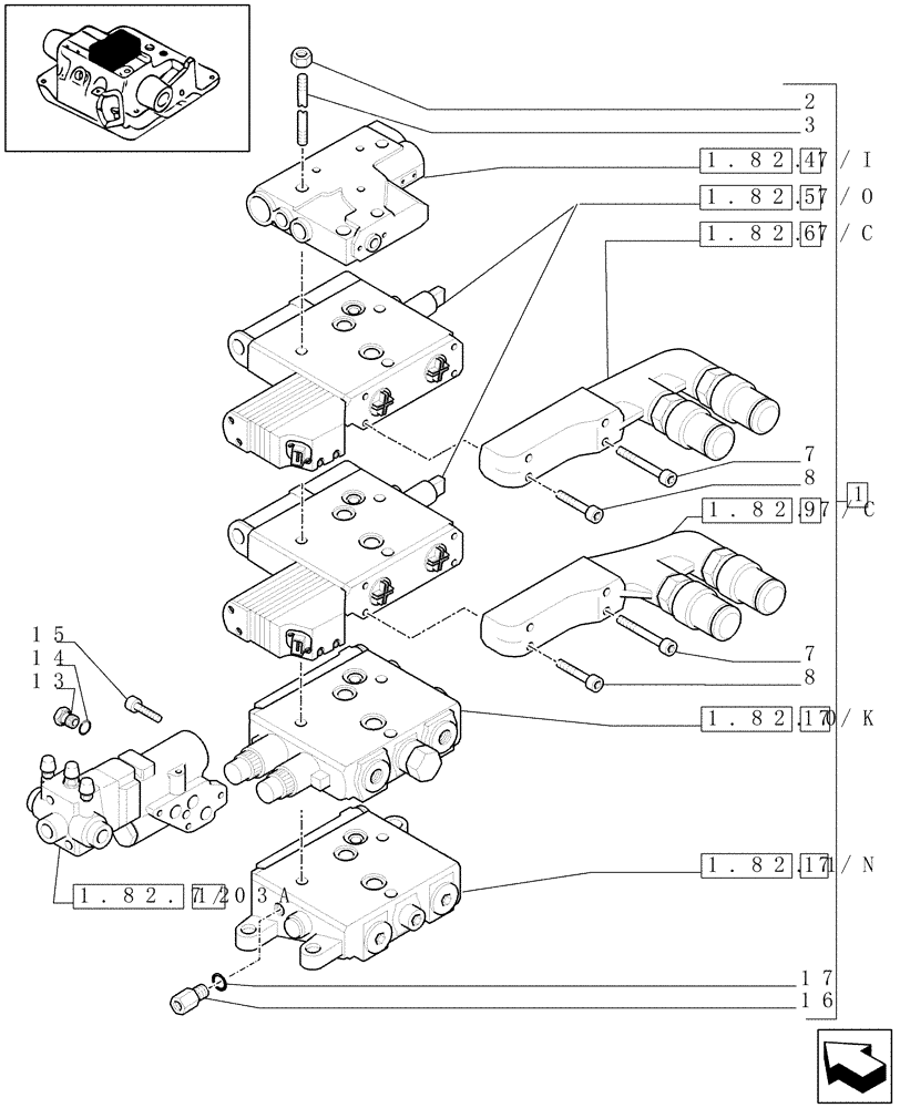 Схема запчастей Case IH MXU125 - (1.82.7/27[03]) - (VAR.375) 2 CCLS (EDC) ELECTRONIC CONTROL VALVES WITH TRAILER BRAKE VALVE AND ASSOCIATED PARTS - D5504 (07) - HYDRAULIC SYSTEM