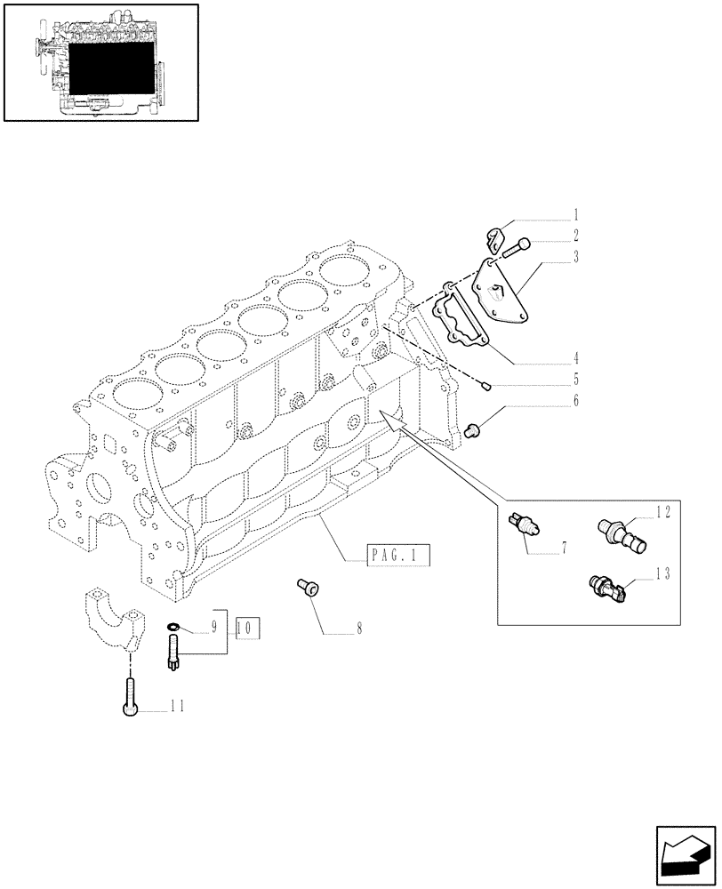 Схема запчастей Case IH MXM140 - (0.04.0[02]) - CYLINDER BLOCK & RELATED PARTS (01) - ENGINE