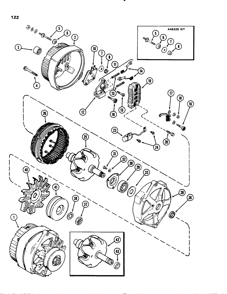 Схема запчастей Case IH 1845 - (122) - A135714 ALTERNATOR, (159) SPARK AND (188) DIESEL ENGINES DELCO-REMY (55) - ELECTRICAL SYSTEMS