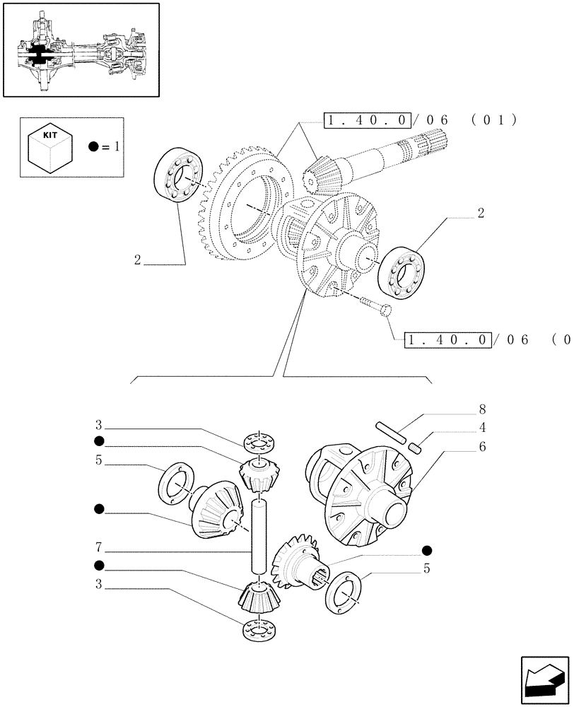 Схема запчастей Case IH MXM140 - (1.40.0/07[01]) - 4WD FRONT AXLE - DIFFERENTIAL LOCKING (04) - FRONT AXLE & STEERING