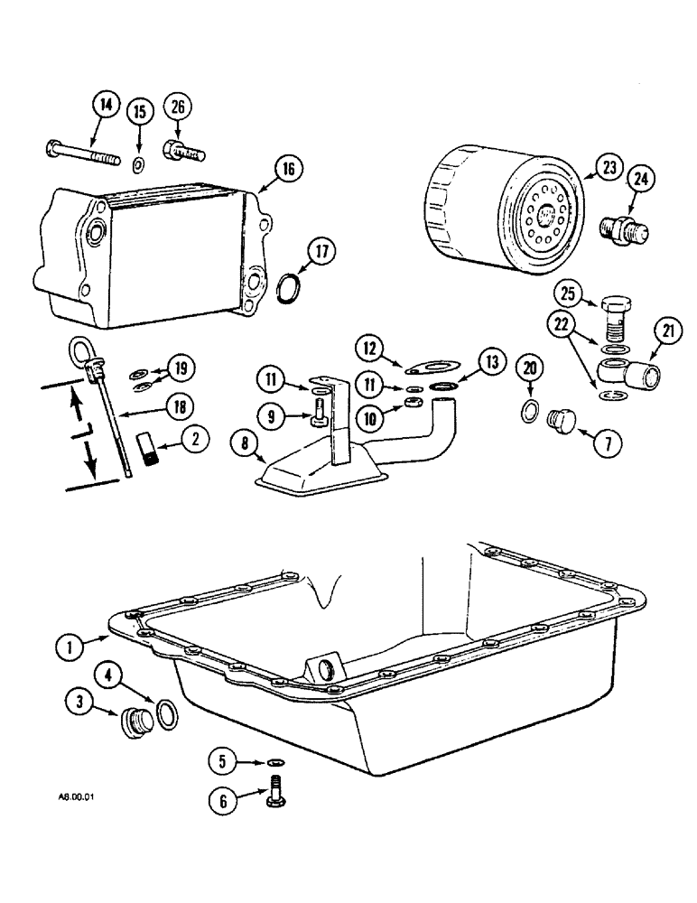 Схема запчастей Case IH 2120 - (2-54) - OIL PAN AND CONNECTIONS (3 CYL), LATER PRODUCTION, 2120, 2130 (02) - ENGINE