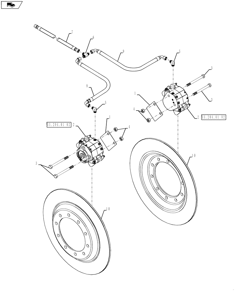 Схема запчастей Case IH 3330 - (33.204.02[02]) - DYNAMIC BRAKE GROUP, USED ON SN YBT029141 AND AFTER (33) - BRAKES & CONTROLS