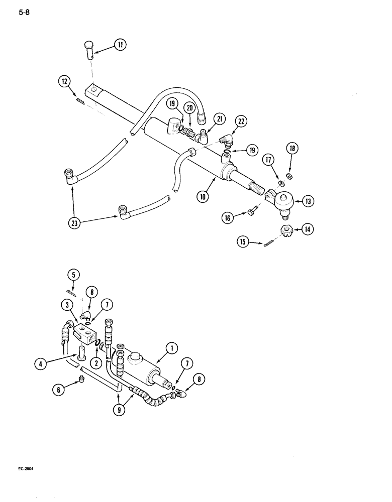 Схема запчастей Case IH 995 - (5-08) - POWER STEERING CYLINDERS AND HOSES, TWO WHEEL DRIVE TRACTOR (05) - STEERING