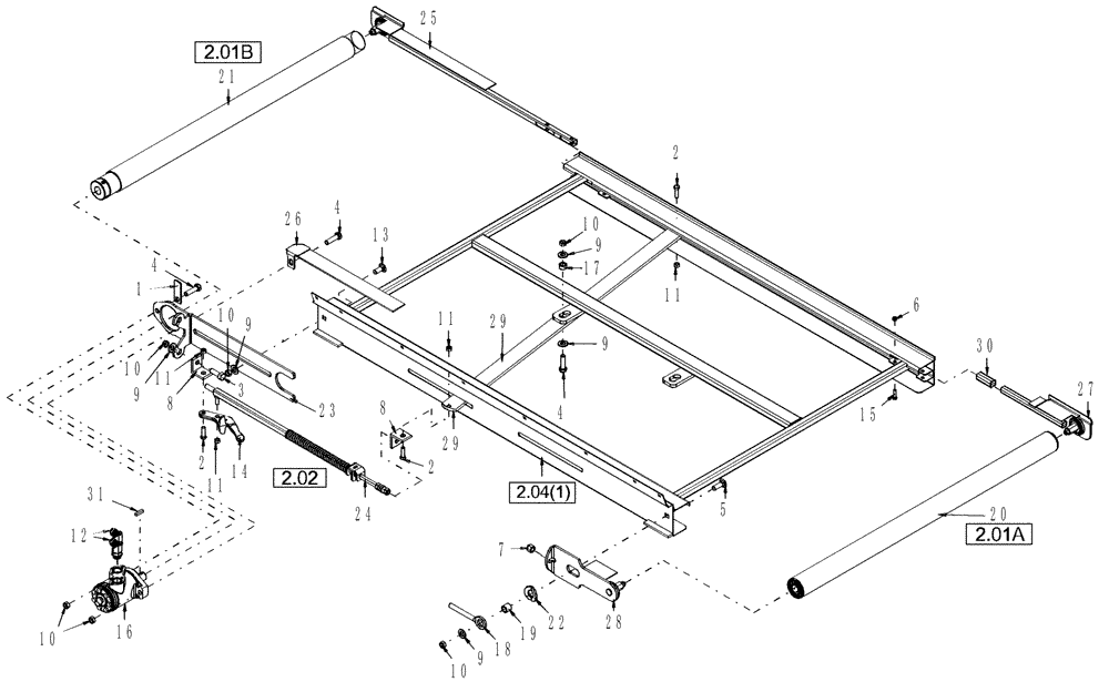 Схема запчастей Case IH DHX181 - (2.03[2]) - DECK, LH, 18 FT, FROM PIN K01 2002 (12) - MAIN FRAME